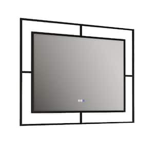 48 in. W x 36 in. H Rectangular Iron Framed Wall LED Bathroom Vanity Mirror with Anti-fog in Black