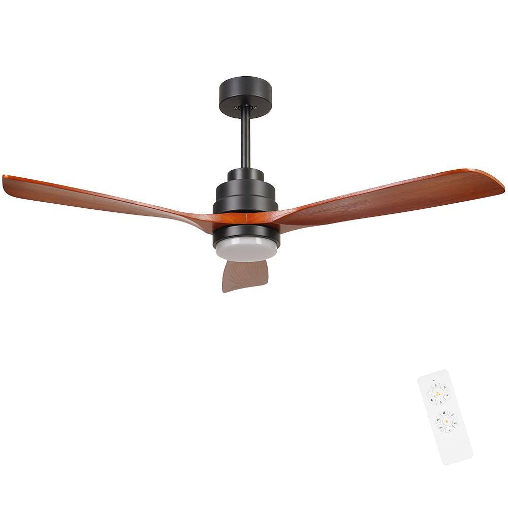 AuraVista 52-Inch Black and Medium Red Oak Ceiling Fan with LED Light and Remote