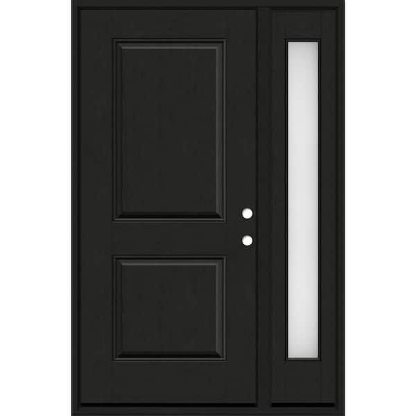 Steves & Sons Regency 51 in. x 80 in. 2P Squaretop LHIS Onyx Stain Mahogany Fiberglass Prehung Front Door with Obscure 12in. SL 4-9/16