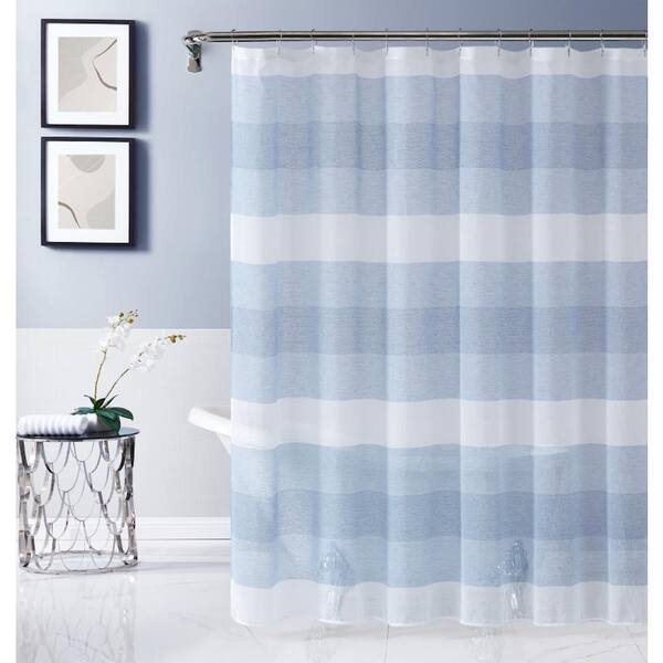 Linen Striped Shower Curtain, Blue And Grey Striped Shower Curtain