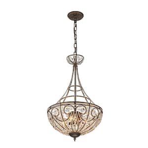 Iridescent 15 in. 4-Light Antique Bronze Chandelier with Crystal Shades for Dining Room