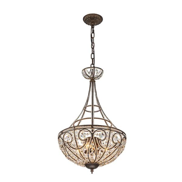 HUOKU Iridescent 15 in. 4-Light Antique Bronze Chandelier with Crystal Shades for Dining Room