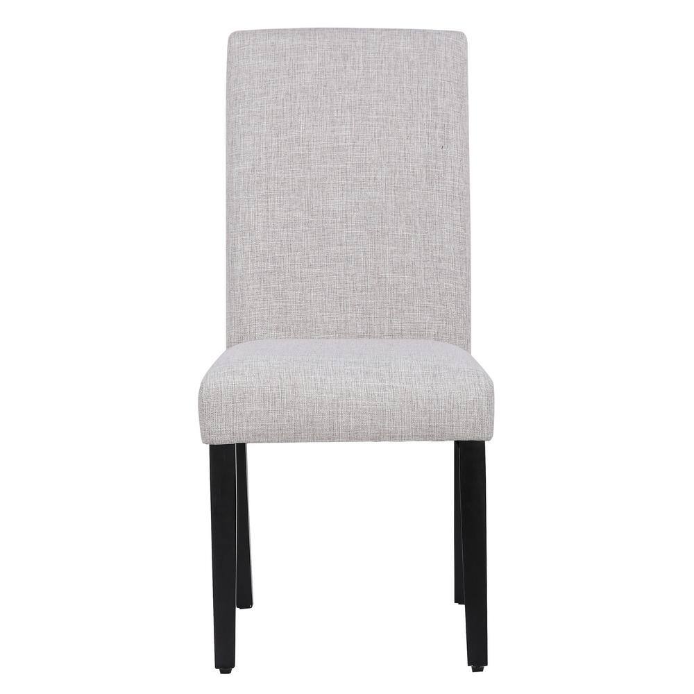 Light Gray Linen Upholstered Dining Chairs with Rubberwood Legs, Set of 2