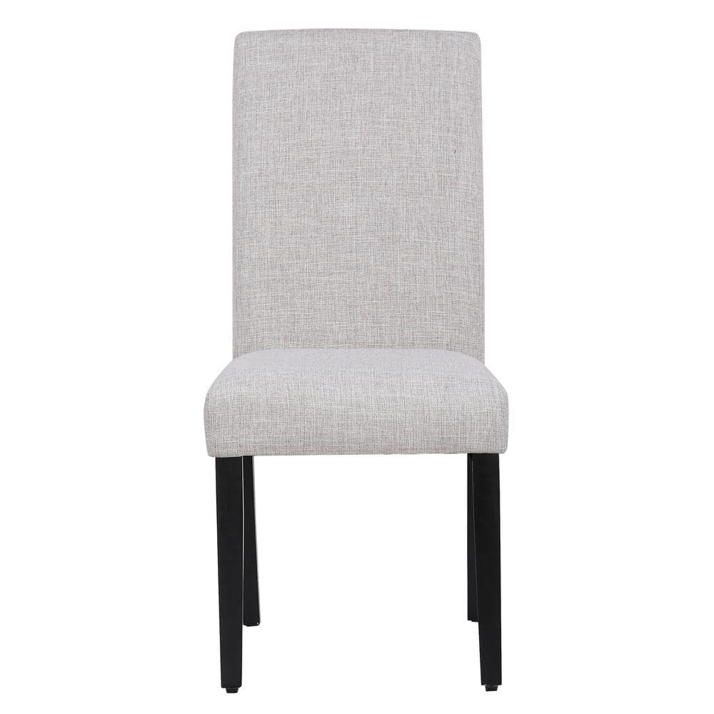 Light Gray Linen Upholstered Dining Chairs with Rubberwood Legs, Set of 2