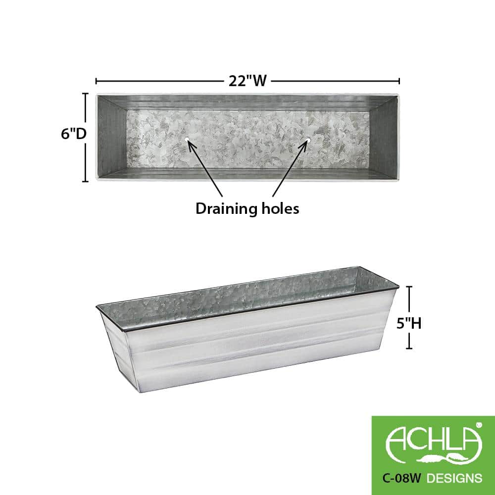 24" Galvanized Steel White Rectangular Planter Box