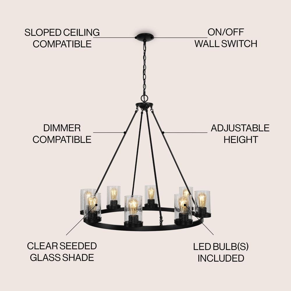 Pablo Ring 33.5" Oil-Rubbed Bronze & Seeded Glass LED Chandelier