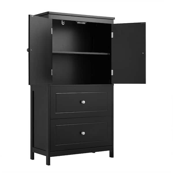COWLOWN 23.6 in. W x 11.8 in. D x 43.3 in. H Black Linen Cabinet, Storage Cabinet with 8 Doors and Drawers, Adjustable Shelf