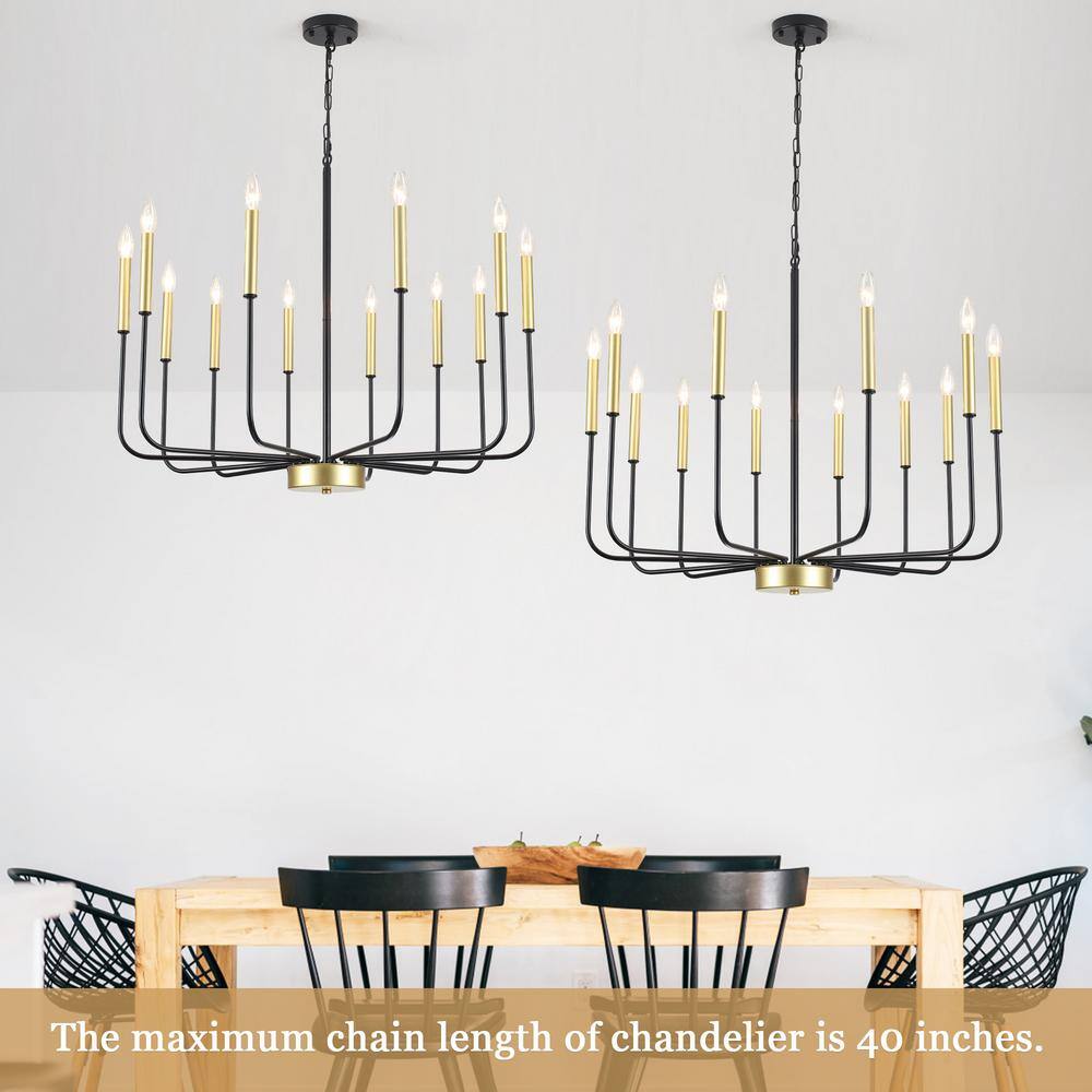 Black and Gold 12-Light Candle Style Metal Chandelier