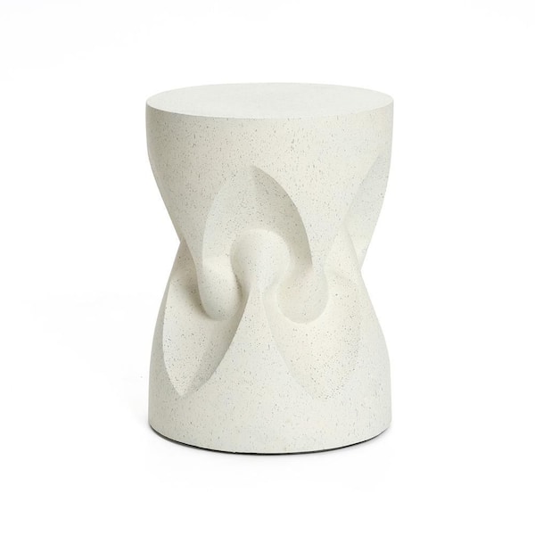 LuxenHome 13 in. Speckled Off White Modern Spade Round Cement Side Table