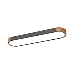 Lumin 38 in. W 1-Light Gray and Wood Integrated LED Flush Mount Minimalist Long Oval Ceiling Light for Bathroom/Kitchen