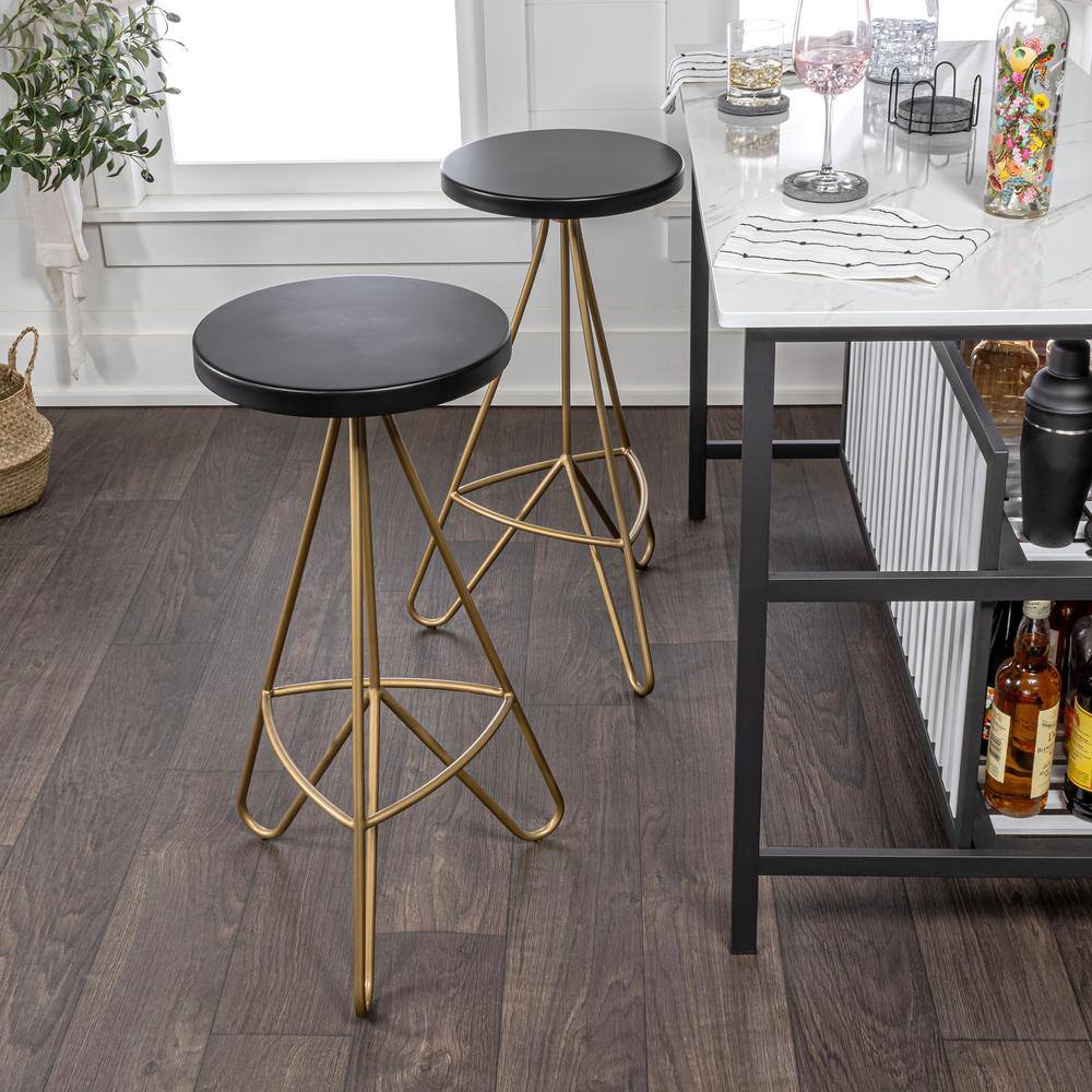 JONATHAN Y Trinity 30 in. Modern Industrial Metal Tripod Backless Bar Stool, Black Seat with Gold Frame