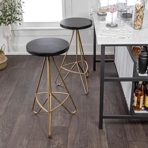 Trinity 30 in. Modern Industrial Metal Tripod Backless Bar Stool, Black Seat with Gold Frame