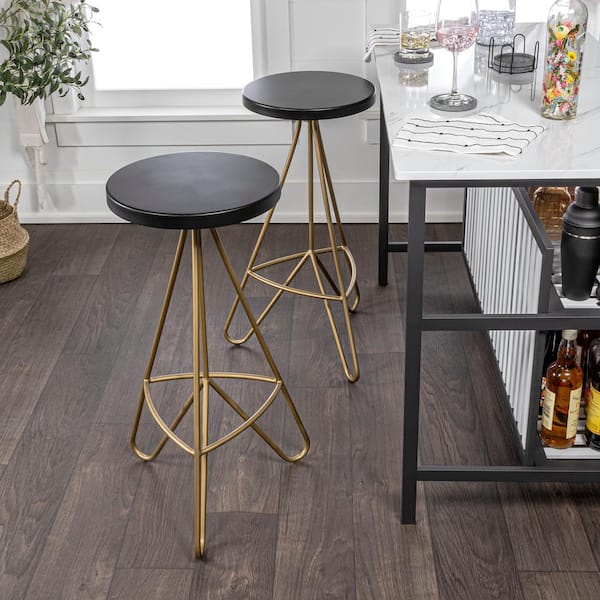 JONATHAN Y Trinity 30 in. Modern Industrial Metal Tripod Backless Bar Stool, Black Seat with Gold Frame