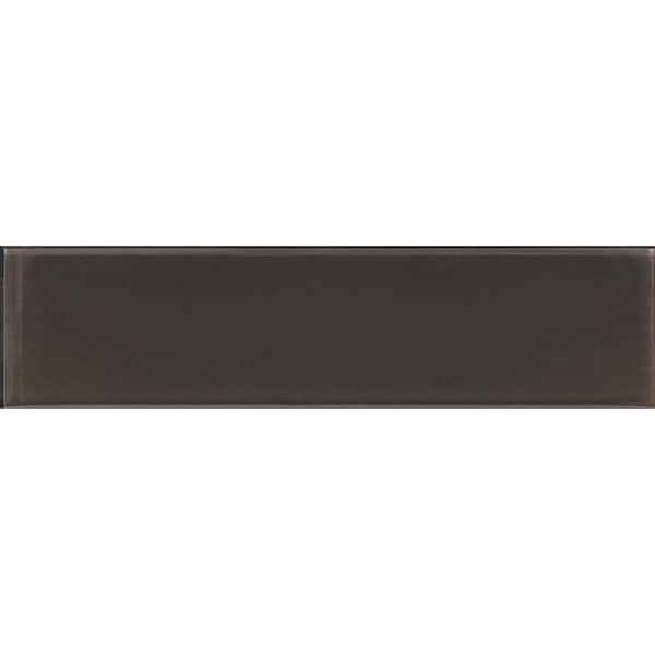Apollo Tile Ash Gray 3 in. x 12 in. Polished Glass Mosaic Tile Sample (0.25 sq. ft./Piece)