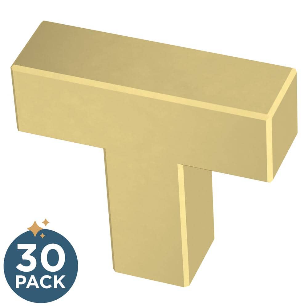 (30-Pack) Simple Modern Square 1-1/4 in. (32 mm) Modern Satin Gold T-Shaped