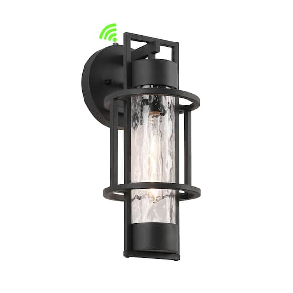 Jushua Textured Black Water Glass Not Motion Sensing Dusk to DaWn Outdoor HardWired Wall Lantern Sconce With No Bulbs Included