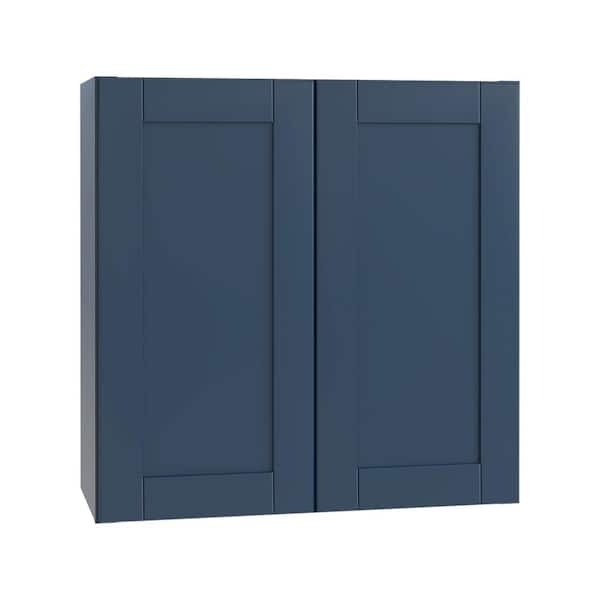 Home Decorators Collection Washington Vessel Blue Plywood Shaker Assembled Wall Kitchen Cabinet 2 Shelves Soft Close 30 in W x 12 in D x 30 in H