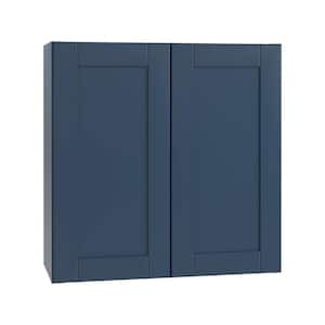Richmond Valencia Blue Plywood Shaker Stock Ready to Assemble Wall Kitchen Cabinet Sft Cls 24 in W x 12 in D x 30 in H
