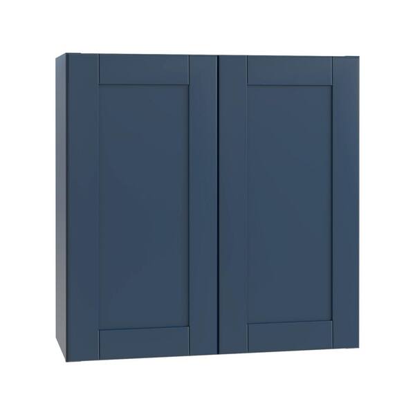 Home Decorators Collection Washington Vessel Blue Plywood Shaker Assembled Wall Kitchen Cabinet 3 Shelves Soft Close 30 in W x 12 in D x 36 in H