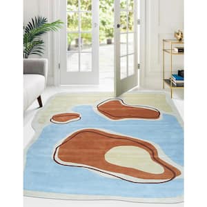 Blue Hand-Tufted Wool Contemporary Modern Rug, 7'9 x 9'9, Area Rug