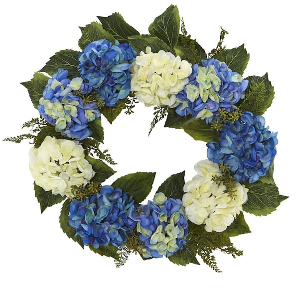 Nearly Natural 24 in. Artificial Hydrangea Wreath