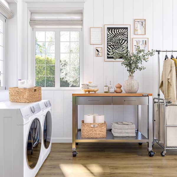 Seville Classics Stainless Steel Rolling Workcenter Island Kitchen