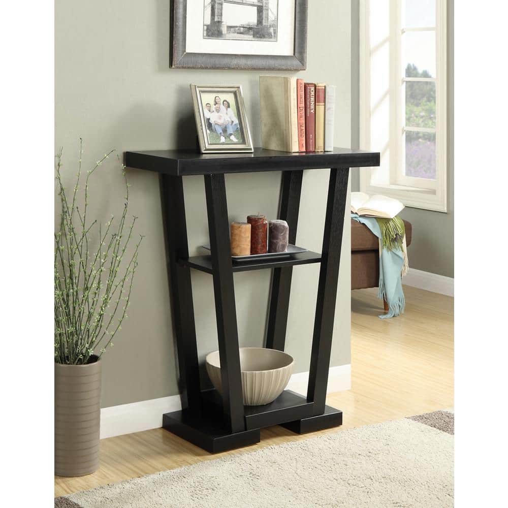 Newport V Sleek Black Console Table with Glass Shelves