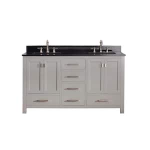 Modero 61 in. W x 22 in. D x 35 in. H Vanity in Chilled Gray with Granite Vanity Top in Black and White Basins