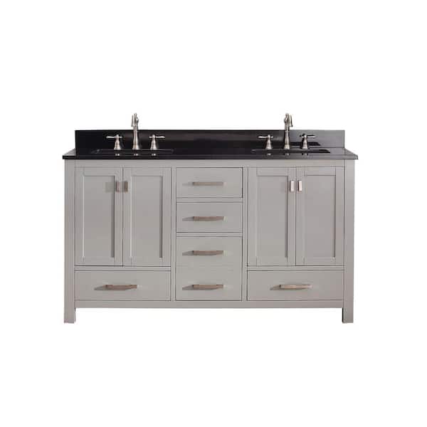 Avanity Modero 61 in. W x 22 in. D x 35 in. H Vanity in Chilled Gray with Granite Vanity Top in Black and White Basins