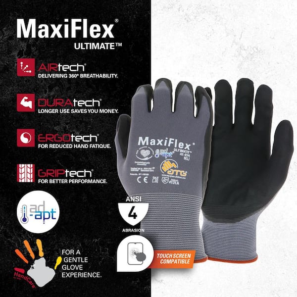MaxiFlex Ultimate Men's Medium Gray Nitrile-Coated Outdoor and Work Gloves with AD-APT Hand Cooling Technology