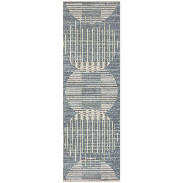 Nourison Astra Machine Washable Blue 2 ft. x 6 ft. Graphic Contemporary Runner Area Rug