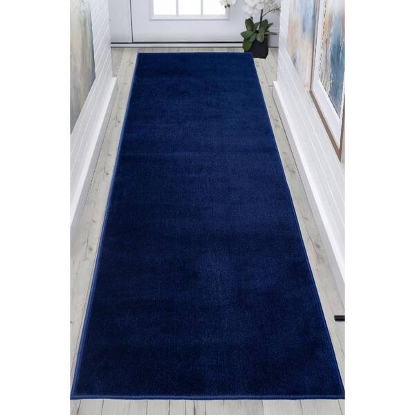 Custom Size Runner Rug Soft Collection Solid Navy 26 in. W x 240 in. L Stair Runner 43.33 sq. ft.