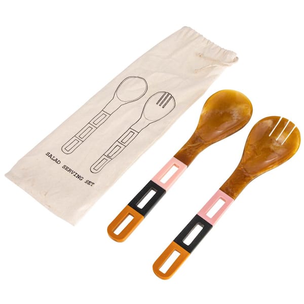 Storied Home 2-Piece Vintage Resin Salad Servers with Handles in Drawstring Bag