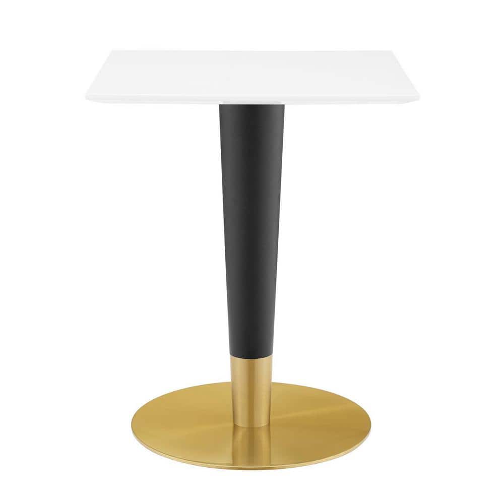 Zinque 24" White MDF Square Dining Table with Black and Gold Pedestal Base