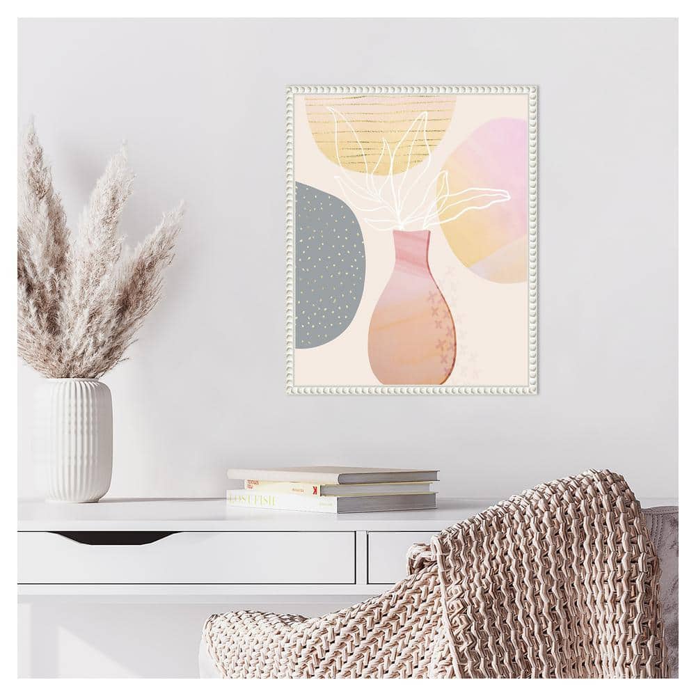 16"x20" White Framed Abstract Floral Canvas Wall Art