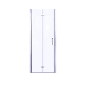 30 in. W x 72 in. H Bifold Semi-Frameless Shower Door in Chrome Finish with Clear Glass