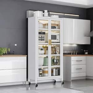 White Metal Kitchen Cart with Wheel, 5-Tier Metal Baker's Rack Kitchen Pantry Cabinet Storage Hutch