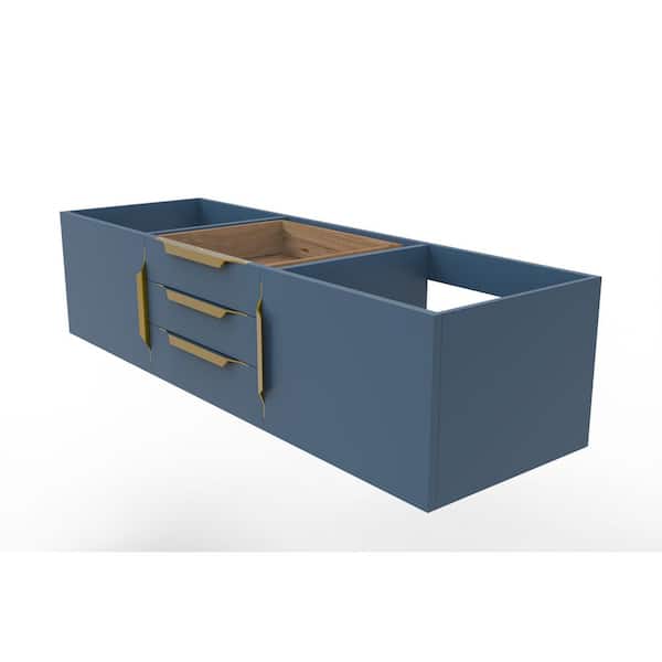 castellousa Alpine 59.5 in. W x 18.75 in. D x 14.25 in. H Bath Vanity Cabinet without Top in Matte Blue with Gold Trim