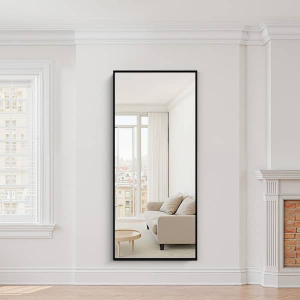 Black 28 in W x 71 in. H Rectangle Metal Full Length Wall Mirror with Embedded Bracket