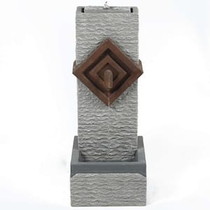 Gray and Brown Resin Column Bubbler Outdoor Fountain with LED Light