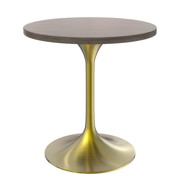 Leisuremod Verve Mid-Century Modern 27 in. Round Dining Table with MDF Top and Brushed Gold Pedestal Base, Dark Maple