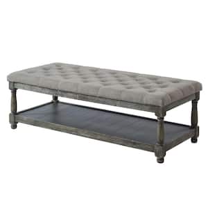 15.75 in. Gray Backless Bedroom Bench with Button Tufted Seat
