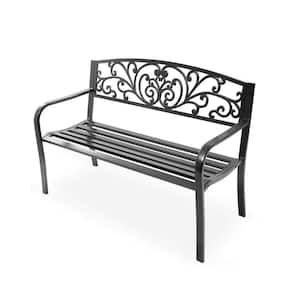 50 in. Metal Patio Park Steel Frame Cast Iron Backrest Bench Porch Chair