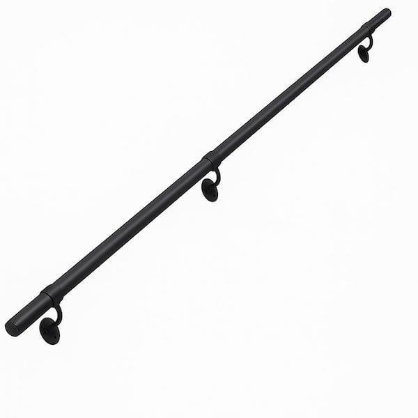 10 ft. Aluminum Indoor Metal Hand Rails Wall Mounted Industrial Handrail Black Non-Slip Safety Rail for Stairs