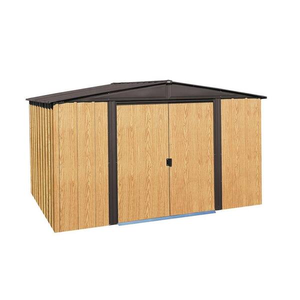 Arrow Woodlake 10 ft. W x 8 ft. D 2-Tone Wood-grain Galvanized Metal Storage Building