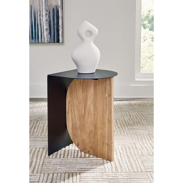 Signature Design By Ashley Ladgate 16 in. Black Half-Circle Metal End Table with Pedestal Base