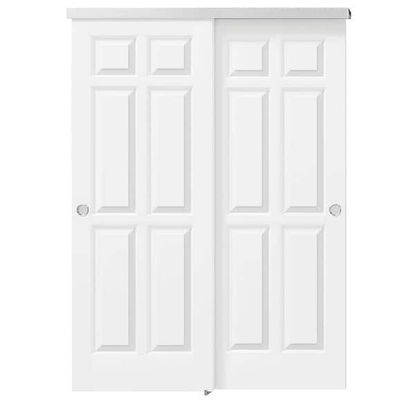TENONER 60 in. x 80 in. White, Solid Core, MDF and DIY Painted Double 6-Panel Bypass Sliding Door with Aluminium Hardware