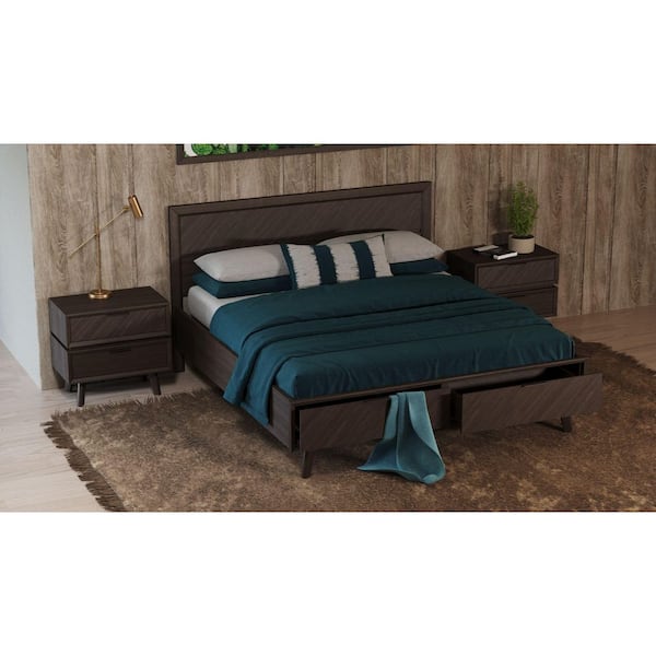 Modrest Roger Mid-century Brown Wood Frame Queen Platform Bed