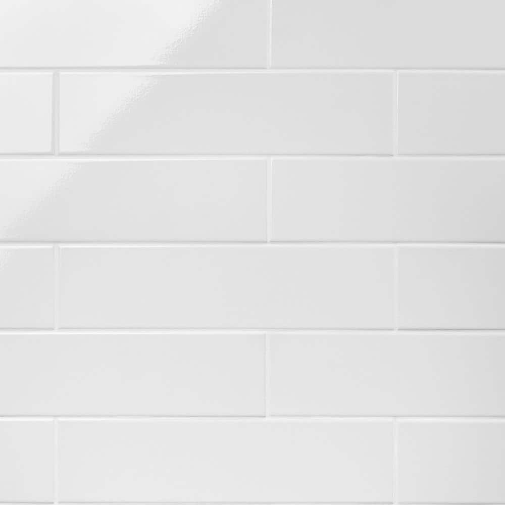 Ivy Hill Tile Colorwave White 4.43 in. x 17.62 in. Polished Crackled ...