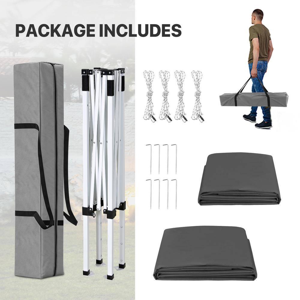 Gray and White Adjustable Steel Pop-Up Canopy Tent with Sunwall